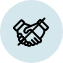 a black and white circle with handshake