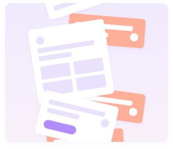 a group of white and orange cards