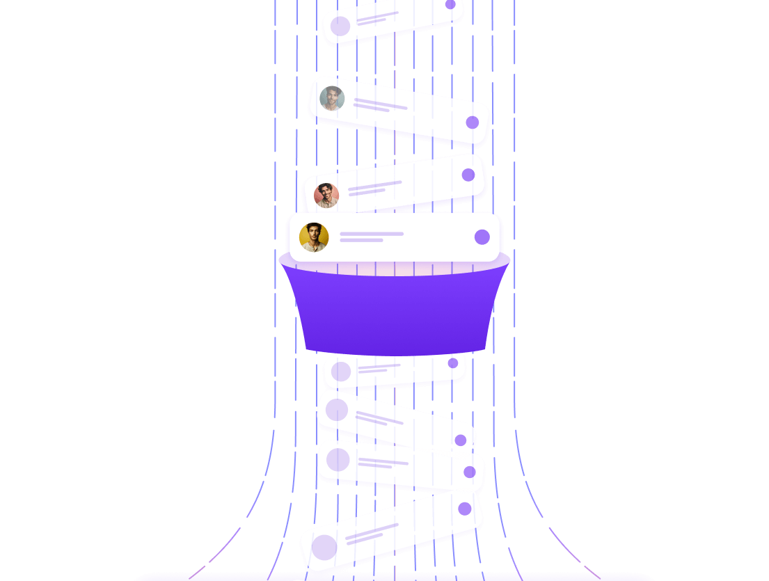 A purple bucket filled with assorted cards, creating a vibrant and colorful display.
